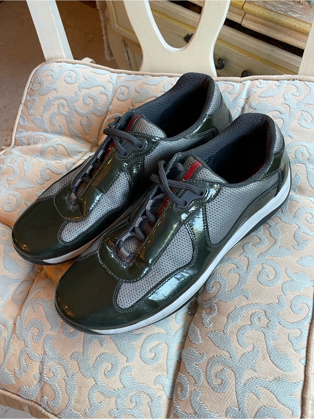 Prada Green and Gray Men's Low-Top Sneakers
